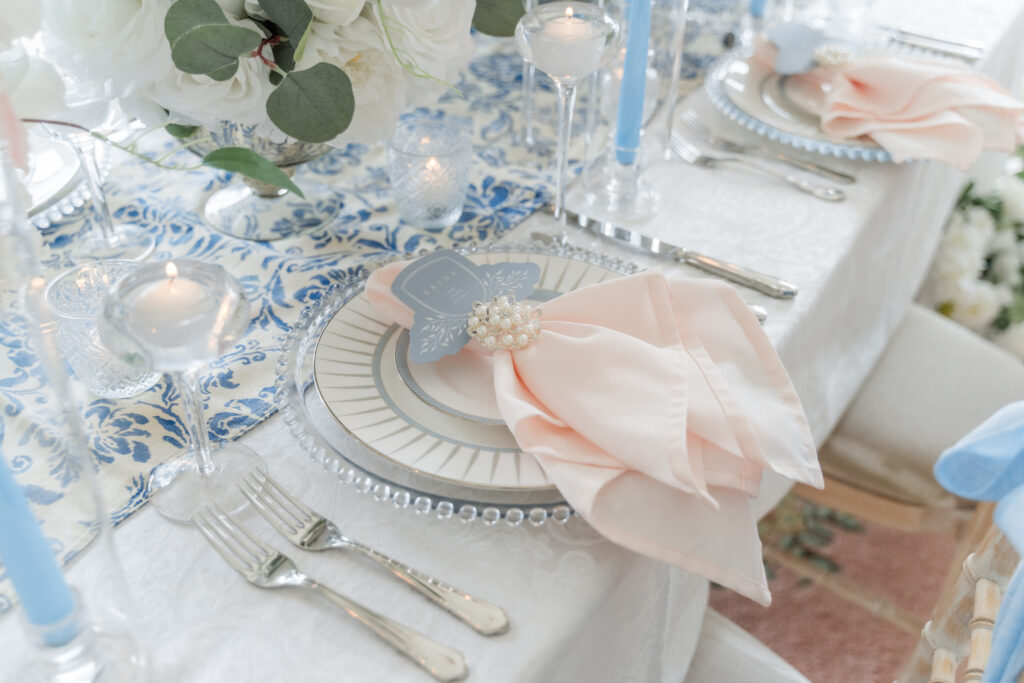 Pastel pink and blue wedding styling